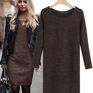 Women Knitted Long Sleeve Mini Sweater Dress